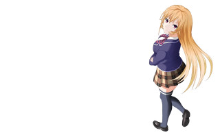 Blonde girl crossed arms school - a blue shirt free wallpaper