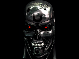 Robot red eyes helmet dark 2 - cybernetic free wallpaper for desktop