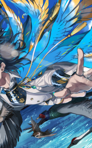 Woman flying bird air flying - magic realism free wallpaper for mobile