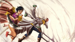 Couple people snow skis sword - their foot free wallpaper