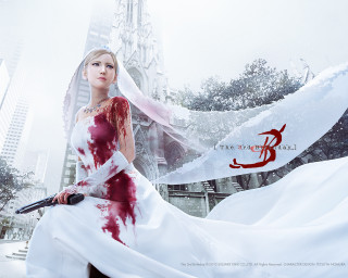 Woman wedding gown blood sword - cosplay free wallpaper for desktop