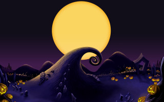 Halloween cartoon scene full moon - derek hill free wallpaper for desktop