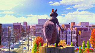 Cat standing post city sky - a cat free wallpaper for desktop