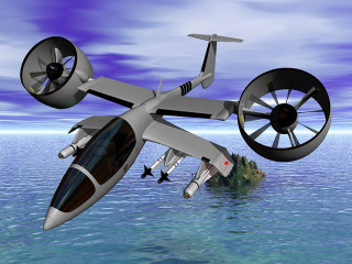 Flying vehicle floating water island - flying free wallpaper