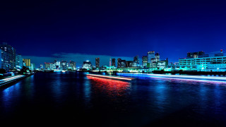 City skyline river nighttime lights 3 - the water and buildings free wallpaper