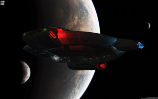 Spaceship flying planet sky moon 2 - the side of the ship free wallpaper