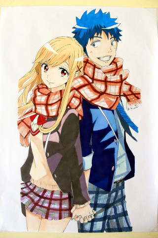 Two people scarf shoulders drawing - a drawing free wallpaper