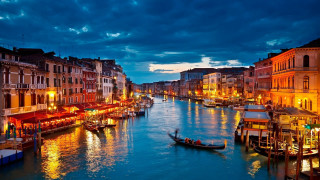 Boat river night city lights - canaletto free wallpaper