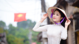 Woman hat purple ribbon neck - fei danxu free wallpaper