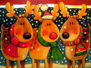 Three reindeers scarves snow christmas - free christmas wallpaper