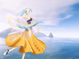 Woman yellow dress flying water - over the water free wallpaper for desktop