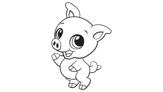 Cartoon pig running big smile - a tail free wallpaper