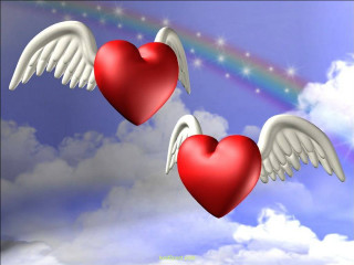 Hearts wings flying sky rainbow - two heart free wallpaper