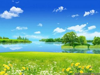Beautiful green landscape lake trees 3 - bob ross free wallpaper