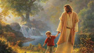 Jesus child forest waterfall man - white shirt free wallpaper