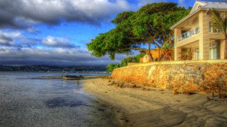 House shore lake boat water - hdr free wallpaper