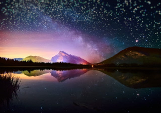 Mountain lake stars night reflection - night sky free wallpaper for desktop