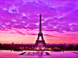 Purple pink sunset eiffel tower 2 - paris school free wallpaper