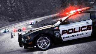 Police car lights on driving - other car behind free wallpaper