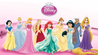 Princesses row pink background white - a white border free wallpaper