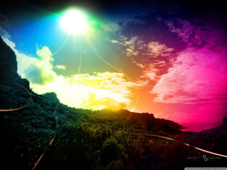 Colorful sky rainbow sun mountain - cloud and a rainbow free wallpaper