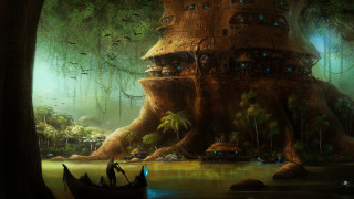 Tree house forest boat water - bastien lecouffedeharme free wallpaper