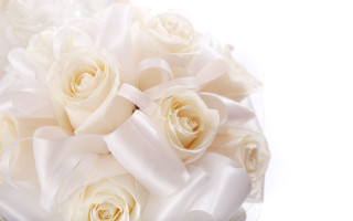 Bouquet white roses ribbon side - white rose free wallpaper