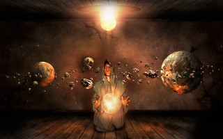 Man sitting room light planets - metaphysical free wallpaper