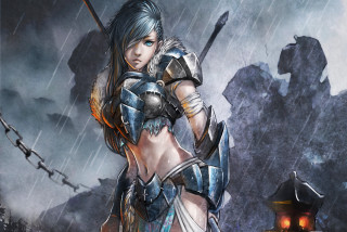 Woman armor rain sword helmet - her hand and a helmet free wallpaper