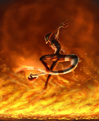 Woman dancing fire arms out - a fire background free wallpaper for mobile