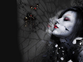 Gothic makeup face break wall - dark art free wallpaper for desktop