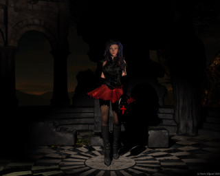 Woman red dress black boots 3 - dark fantasy art free wallpaper