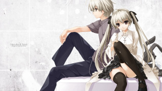 Anime couple bench long hair - black boot free wallpaper