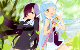 Anime girls forest trees leaves - two anime girl free wallpaper