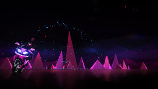 Motorcycle parked colorful background trees - a bright light free wallpaper for desktop