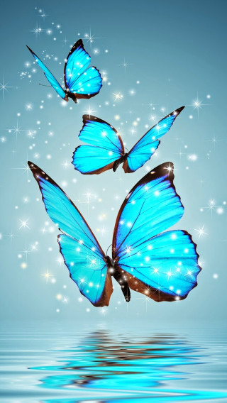 Blue butterflies flying water sparkles 2 - over water free wallpaper