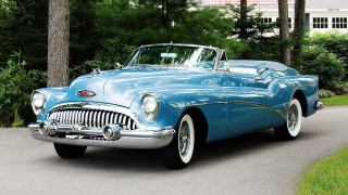 Blue classic car street trees - classic free wallpaper