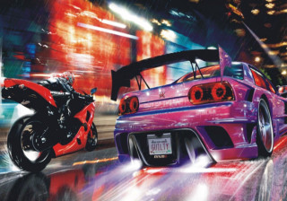 Car motorcycle city night lights - outrun free wallpaper