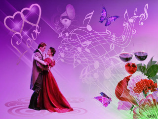 Couple red dress musical notes - a couple free wallpaper