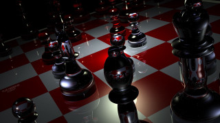 Chess board black red pieces - abstract illusionism free wallpaper
