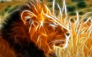 Lion digital painting blurry background 3 - a blurry background of grass and bushes free wallpaper