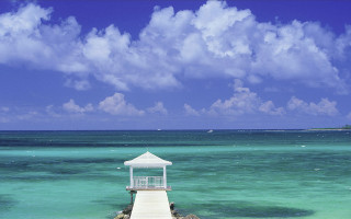 Pier gazebo ocean blue sky - a pier free wallpaper