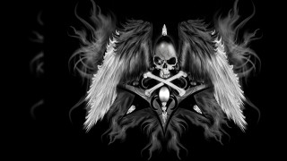Skull wings cross chest ornate - dark art free wallpaper
