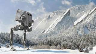 Star wars robot snow mountain - tree and a mountain in the background free wallpaper