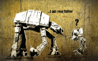 Robot dog wall question mark - banksy free wallpaper