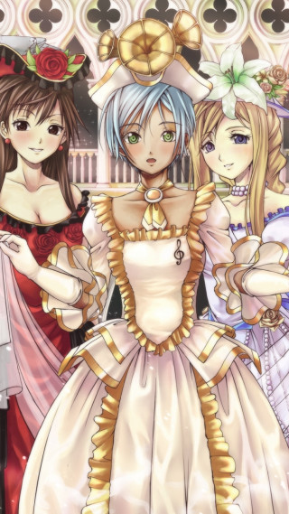 Anime girls costumes hats fun - a detailed drawing free wallpaper for mobile