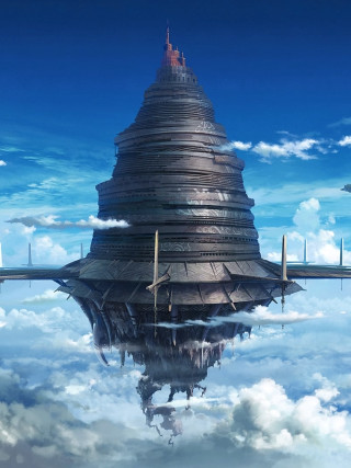 Futuristic city sky clouds plane - free sci-fi wallpaper for mobile