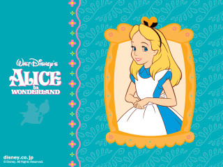 Alice wonderland cartoon character blue - a yellow frame free wallpaper