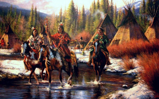 Native americans horse river teepee - western free wallpaper