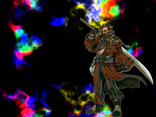 Man red coat sword multicolored - high fantasy free wallpaper